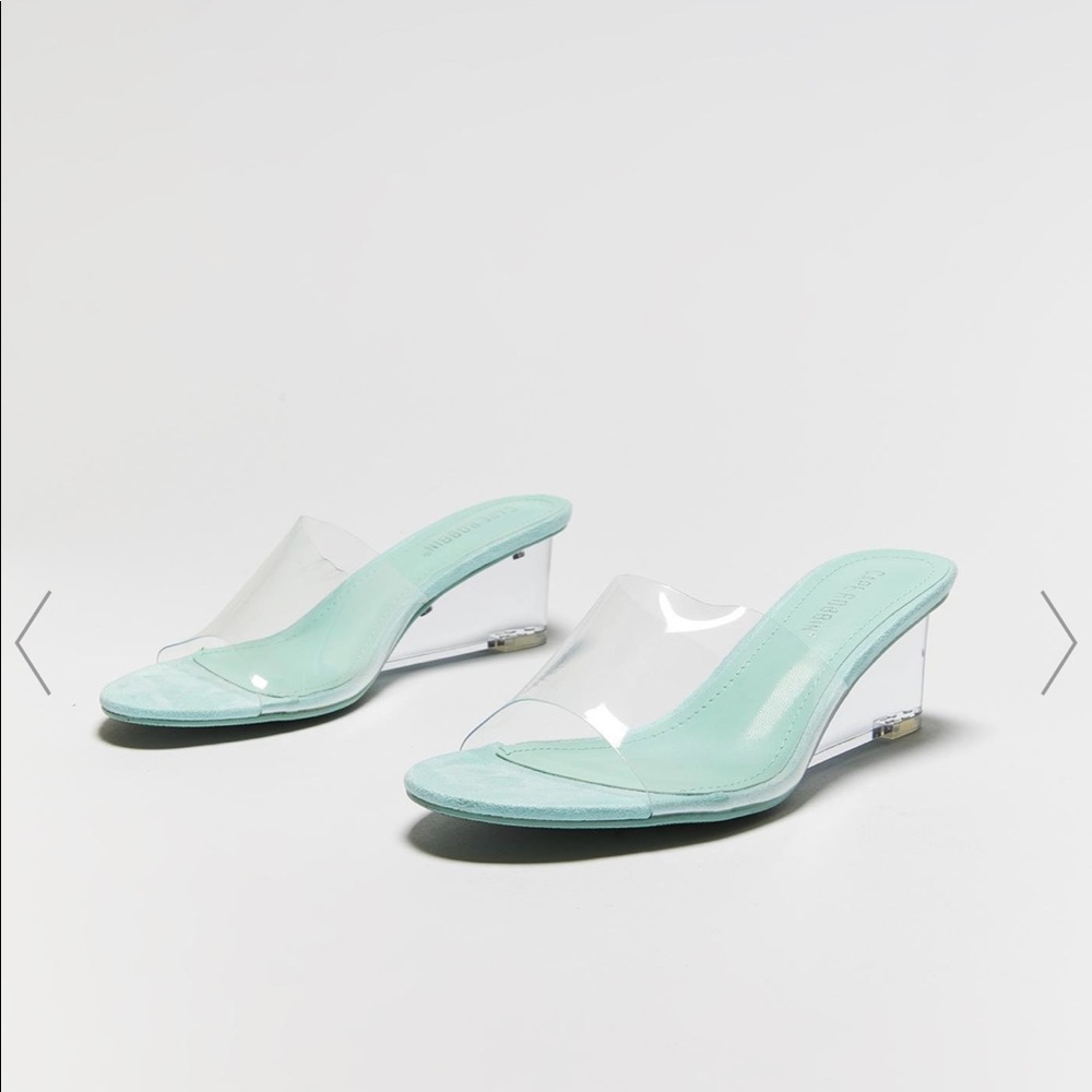 Dolls Kill clear slip on heels